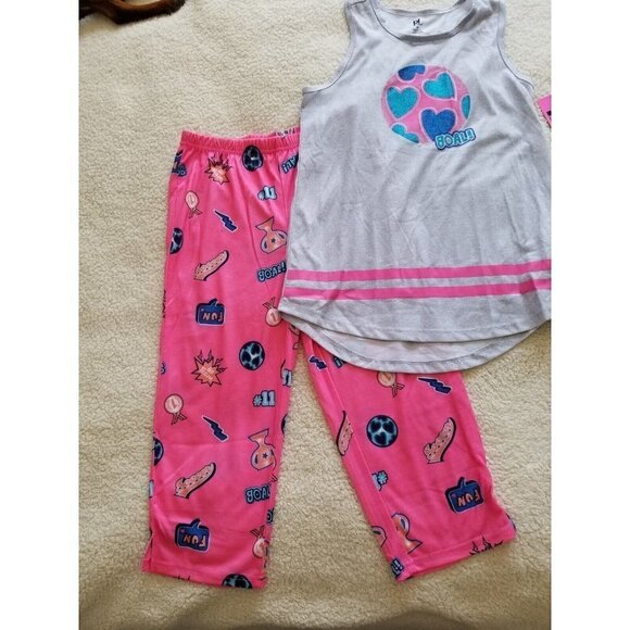 Petit Lem Two Piece Dream Team  Pajama Set, Pink/Gray Girls Size 14 - Picture 1 of 6